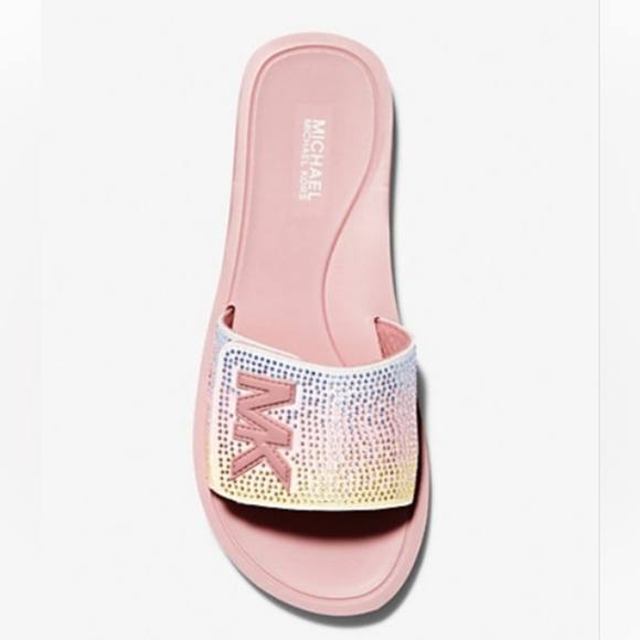 Michael Kors MK Sequined Rainbow Embellished Slide Sandal Women’s Size 9 W/Flaw - Picture 3 of 15